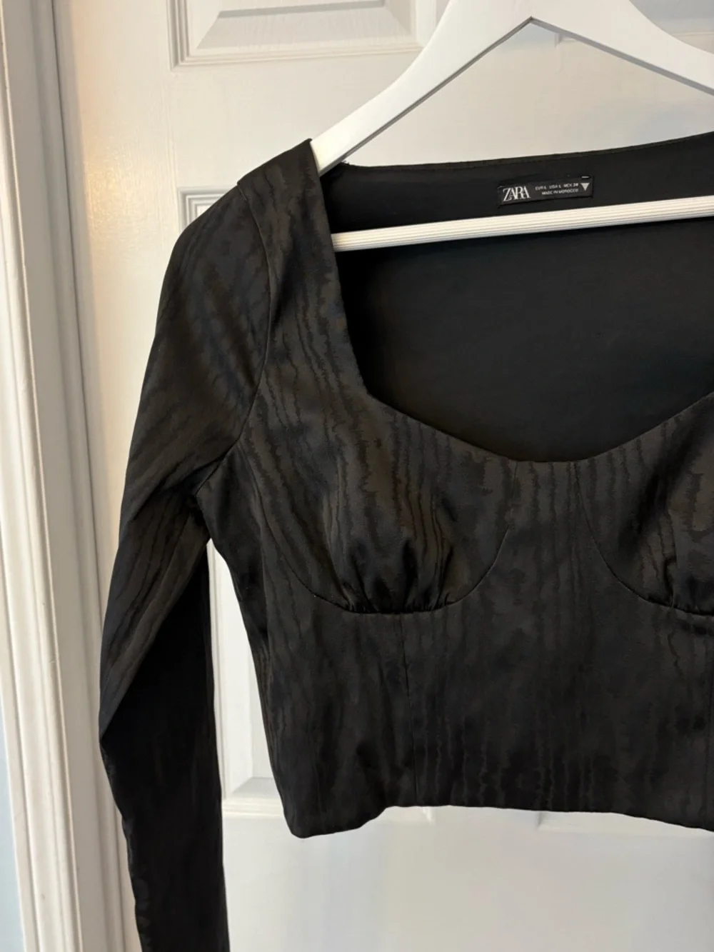 Zara Black Long Sleeve Cropped Bustier Top Size Large - Picture 5 of 14